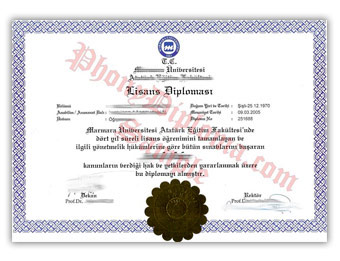 Marmara Universitesi - Fake Diploma Sample from Turkey